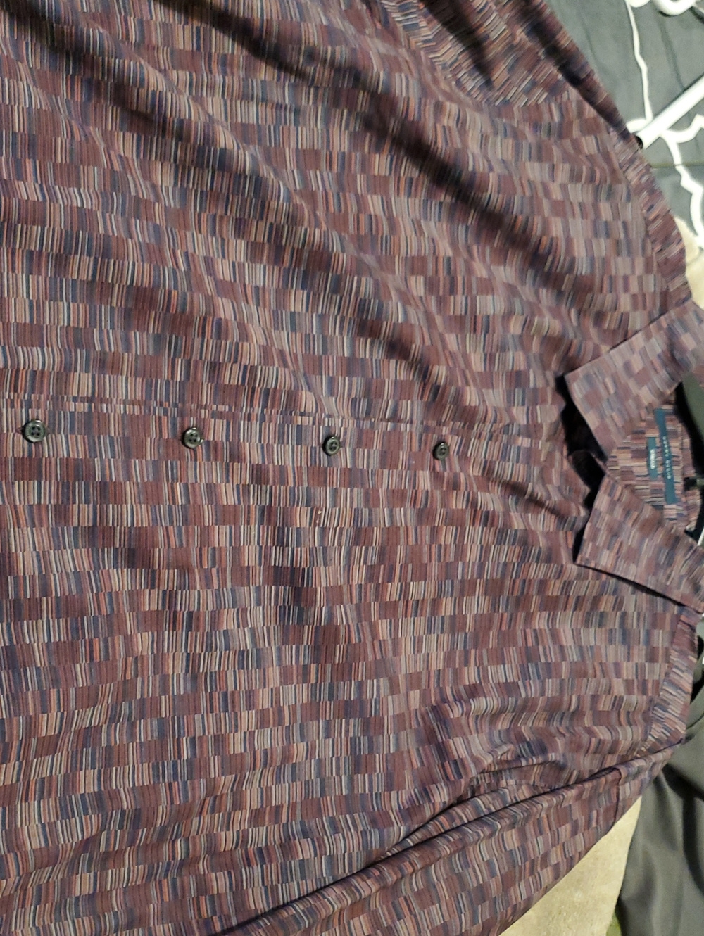 Button-Up Shirt with Geometric Stripe Pattern - Purple Multi